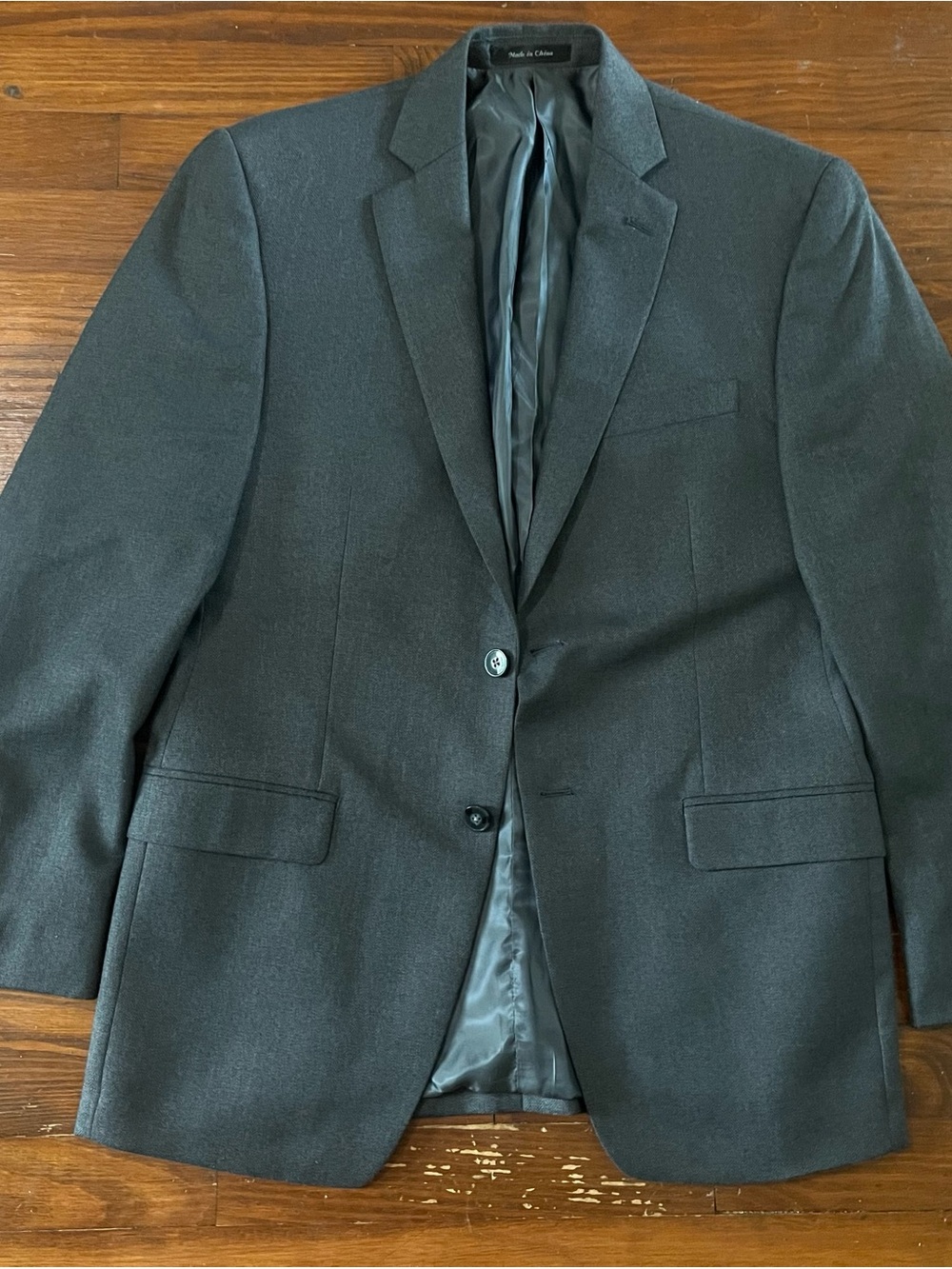 Calvin Klein Charcoal Gray Hereingbone Two-Button Wool Sport Coat